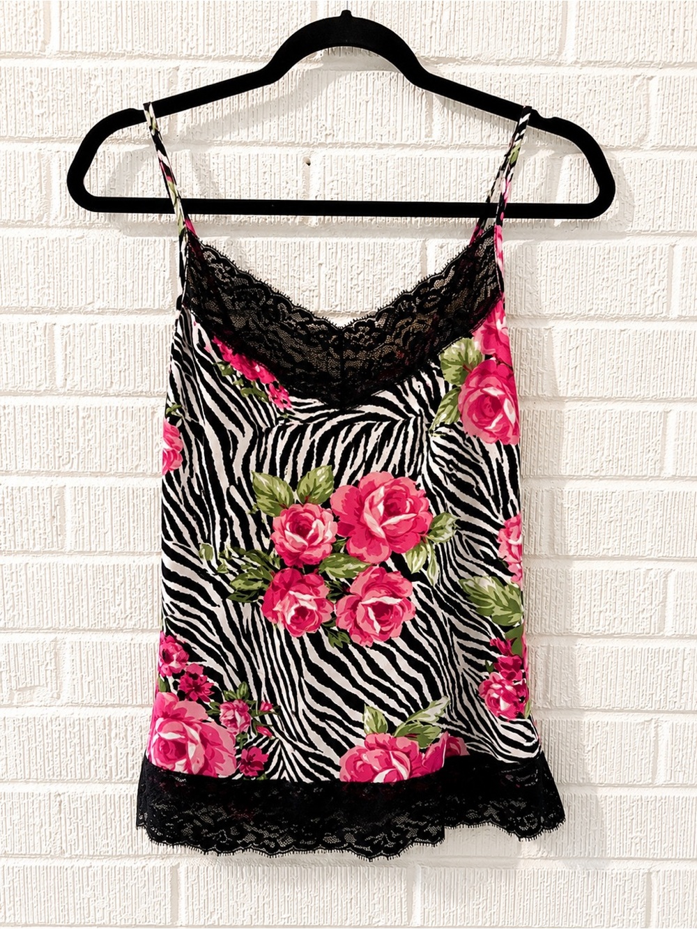 Caché Zebra & Floral Lace Cami Tank Y2K style – Size Small
